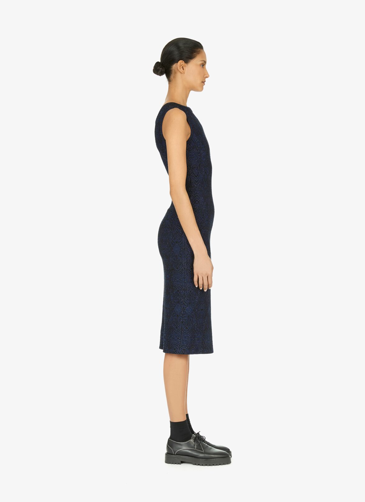 Robe droite en jacquard de laine stretch ALAÏA ROBE DROITE EN JACQUARD DE LAINE STRETCH NUIT/NOIR